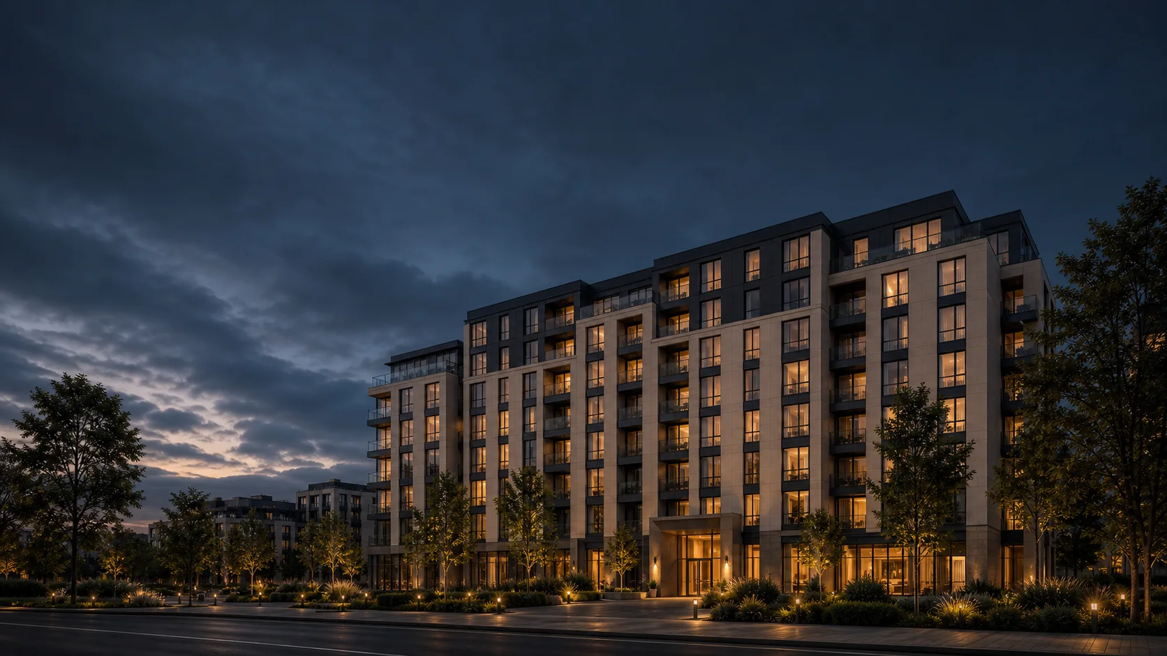 Residential complex in the evening